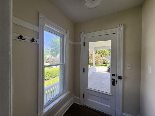 406 E Maple St, Coudersport, PA 16915 - entryway with baseboards and dark wood-type flooring