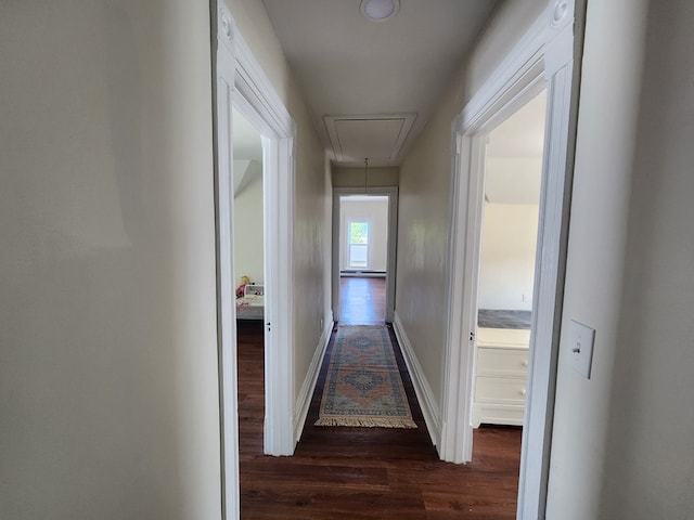 406 E Maple St, Coudersport, PA 16915 - corridor with dark wood-style floors and attic access