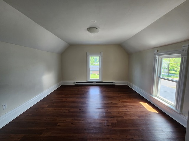 406 E Maple St, Coudersport, PA 16915 - bonus room featuring a baseboard radiator, healthy amount of natural light, vaulted ceiling, and dark wood-style floors
