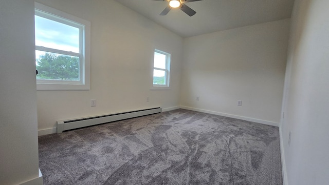105 Taylor St, Blossburg, PA 16912 - spare room with a baseboard heating unit, healthy amount of natural light, a ceiling fan, and carpet flooring