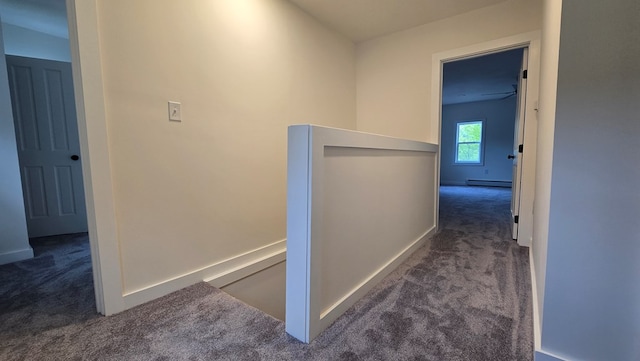 105 Taylor St, Blossburg, PA 16912 - hallway featuring carpet flooring, an upstairs landing, baseboard heating, and baseboards