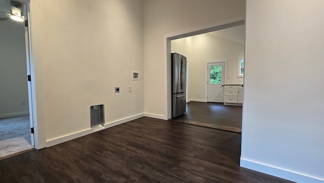 105 Taylor St, Blossburg, PA 16912 - laundry room with hookup for an electric dryer, hookup for a washing machine, dark wood-type flooring, and baseboards