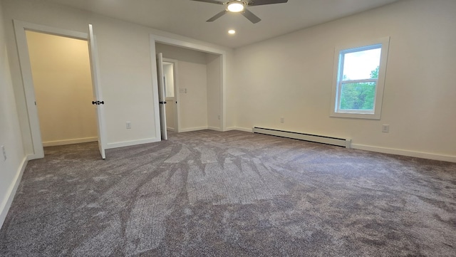 105 Taylor St, Blossburg, PA 16912 - unfurnished bedroom featuring baseboard heating, carpet, baseboards, and ceiling fan