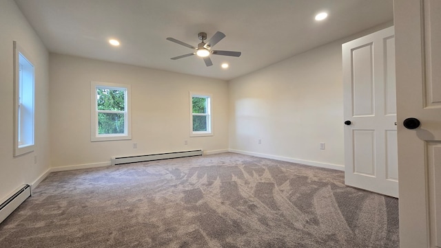 105 Taylor St, Blossburg, PA 16912 - unfurnished room featuring a baseboard radiator, a baseboard heating unit, ceiling fan, carpet flooring, and recessed lighting