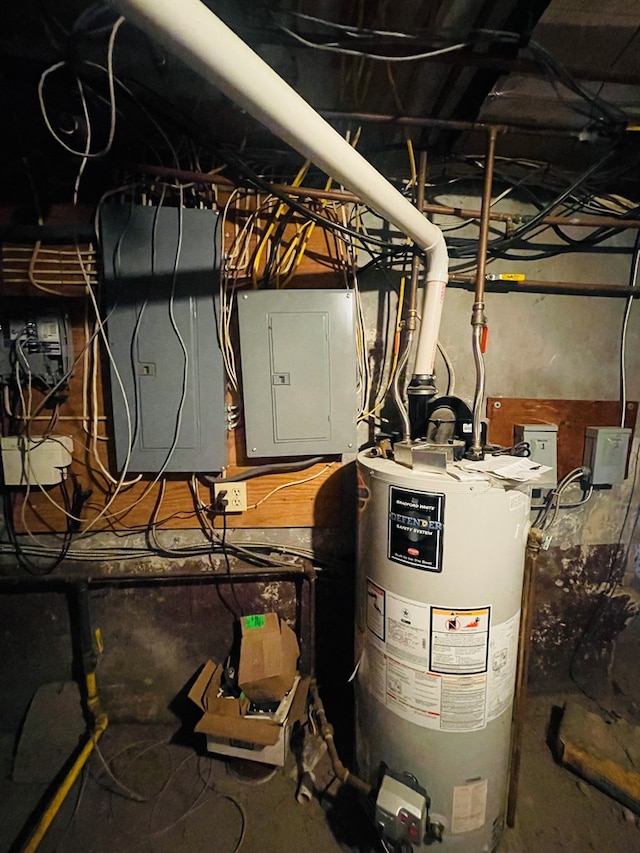 utilities with electric panel and gas water heater