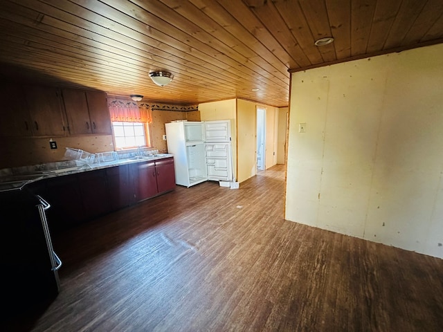 kitchen featuring hardwood / wood-style flooring and wooden ceiling