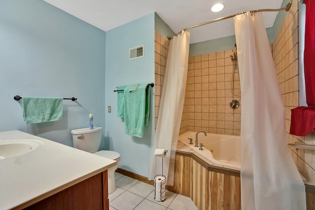 3060 Colton Rd, Wellsboro, PA 16901 - bathroom featuring vanity, tile patterned flooring, visible vents, toilet, and tiled shower / bath combo