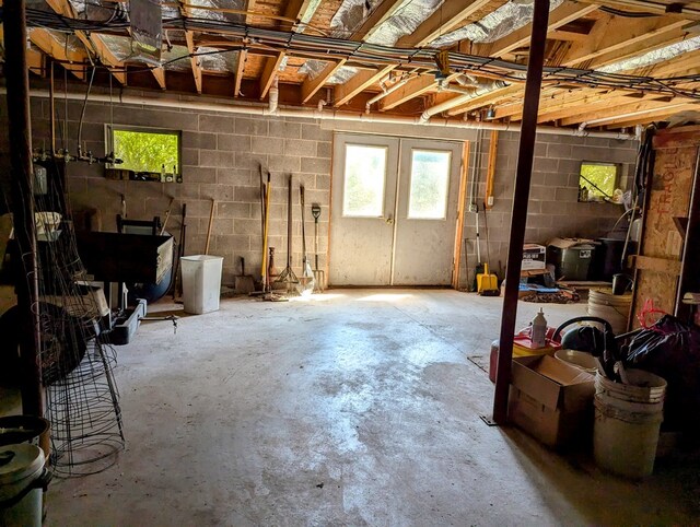 basement featuring french doors