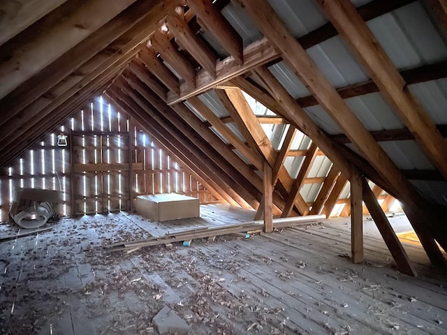 view of unfinished attic