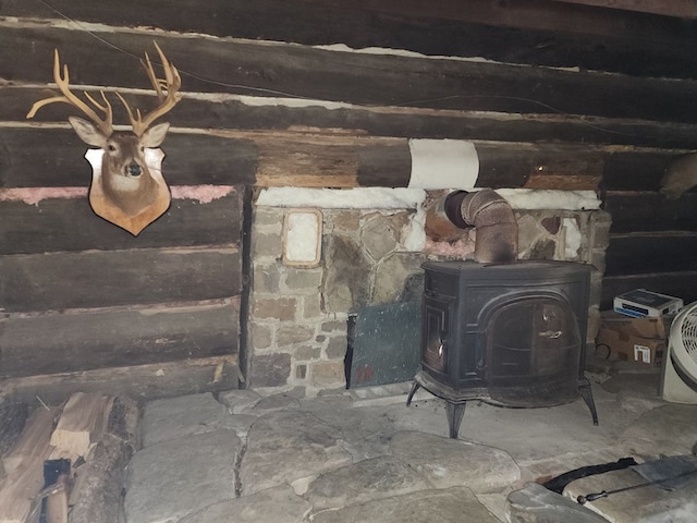 room details with a wood stove