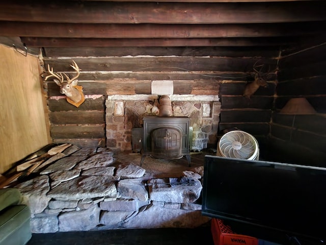 room details with a wood stove