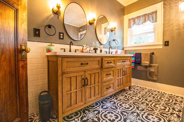 818 W Water St, Elmira, NY 14905 - full bath featuring double vanity and a wainscoted wall