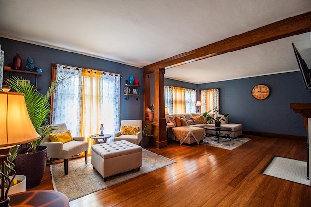 818 W Water St, Elmira, NY 14905 - living room with wood finished floors and beam ceiling