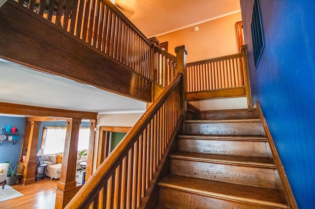 818 W Water St, Elmira, NY 14905 - stairs featuring ornamental molding and wood finished floors