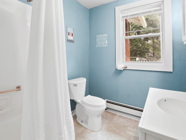 29 Cadwell Ave, Waverly, NY 14892 - bathroom with a baseboard heating unit, toilet, baseboards, and vanity