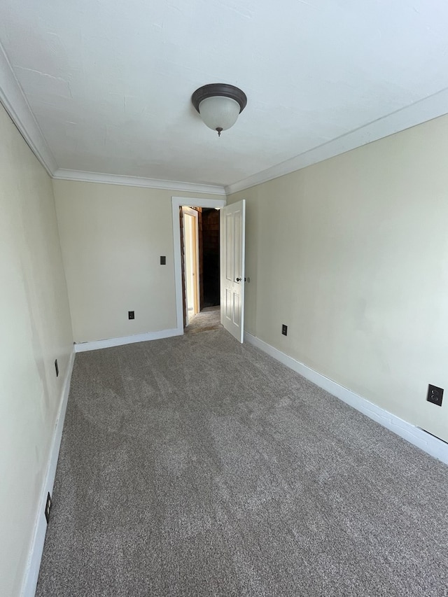 unfurnished room with ornamental molding and carpet