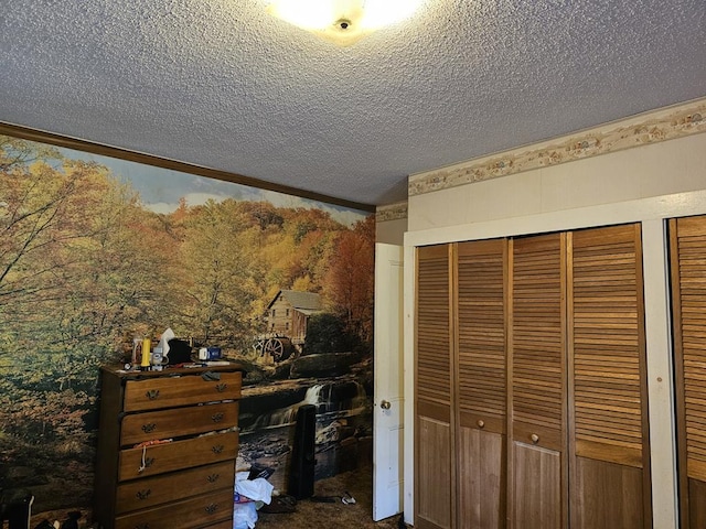 unfurnished bedroom with crown molding and a textured ceiling