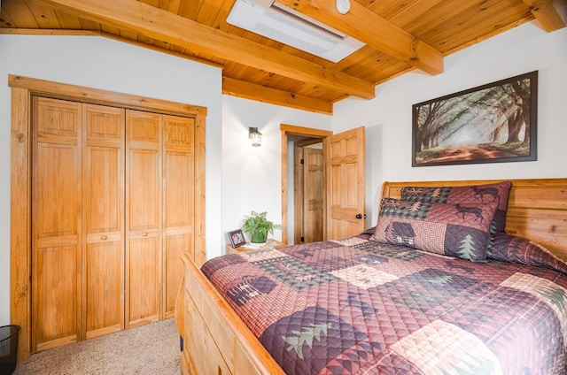 436 Teeter Rd, Genesee, PA 16923 - bedroom featuring carpet flooring and a wood ceiling with exposed beams