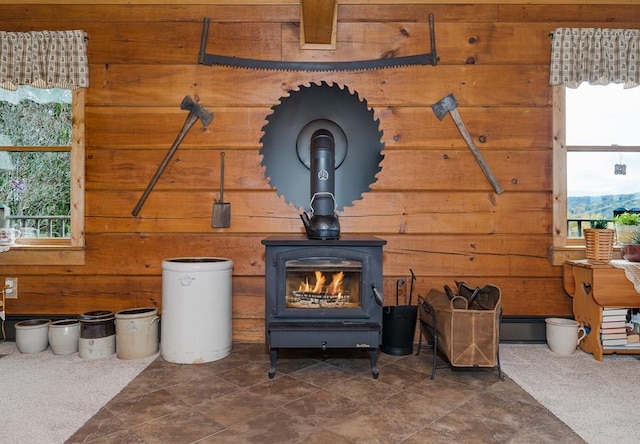 436 Teeter Rd, Genesee, PA 16923 - detailed view of wooden walls and a wood stove