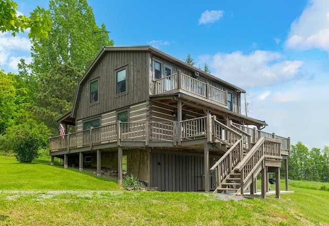 436 Teeter Rd, Genesee, PA 16923 - rear view of property with a yard, a balcony, and a wooden deck