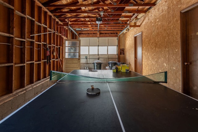 game room with a garage