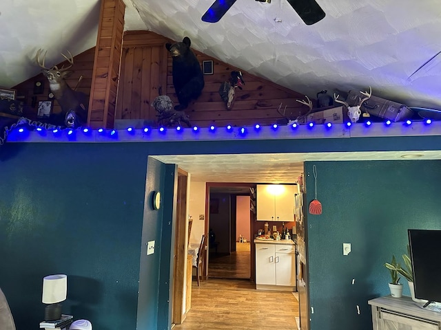 146 Academy St, Genesee, PA 16923 - exterior space with vaulted ceiling, light wood-style flooring, and a ceiling fan