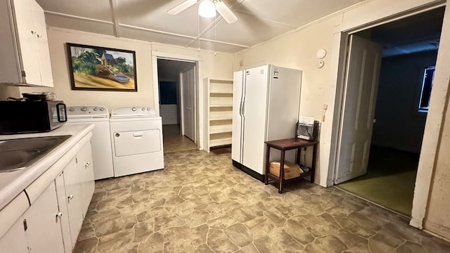 128 Bradford St, Sayre, PA 18840 - washroom with a ceiling fan, light stone finish floors, and a sink