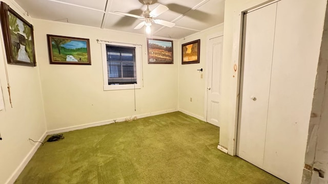 128 Bradford St, Sayre, PA 18840 - unfurnished bedroom featuring carpet floors, baseboards, a closet, and ceiling fan