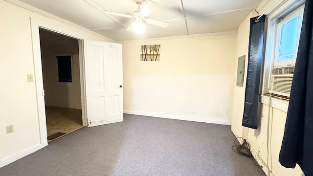 128 Bradford St, Sayre, PA 18840 - carpeted spare room featuring baseboards, electric panel, and a ceiling fan