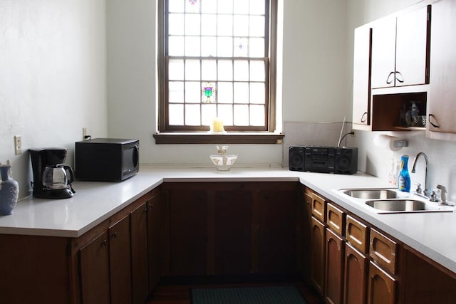 kitchen with dark brown cabinets and sink