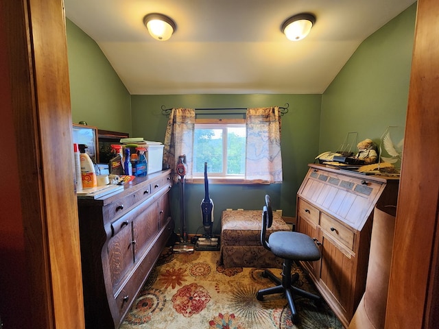 office area with lofted ceiling