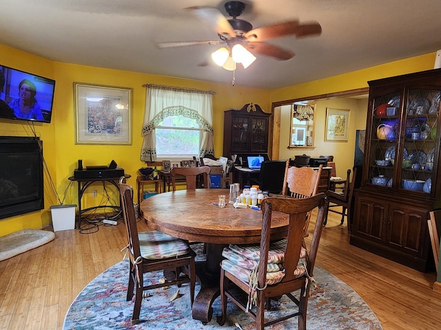 dining room featuring ceiling fan and light hardwood / wood-style floors