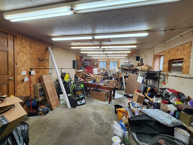 garage with a workshop area