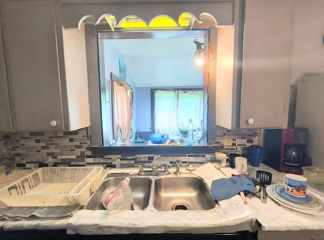 2756 Austinville Rd, Troy, PA 16947 - kitchen with a sink, decorative backsplash, and gray cabinetry