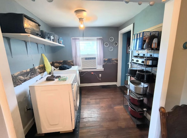 2756 Austinville Rd, Troy, PA 16947 - laundry room featuring separate washer and dryer, dark wood finished floors, baseboards, and cooling unit