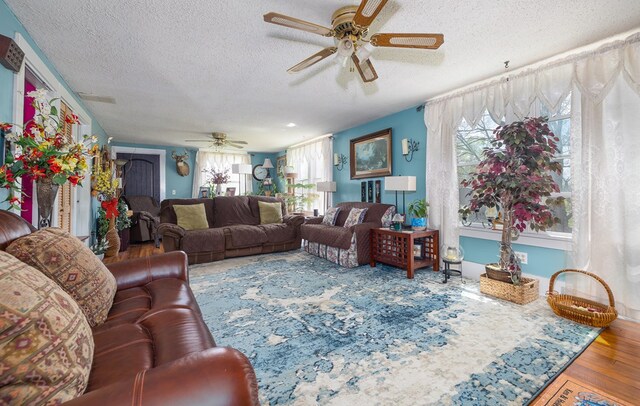 1503 Stewart Rd, Addison, NY 14801 - living area with ceiling fan, a textured ceiling, and wood finished floors