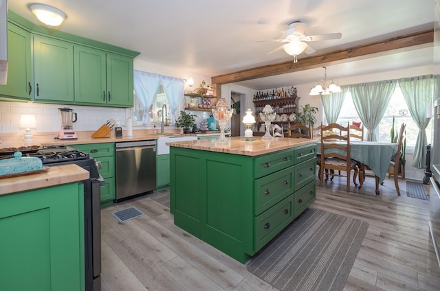 1503 Stewart Rd, Addison, NY 14801 - kitchen with wood counters, dishwasher, black gas range oven, and green cabinets