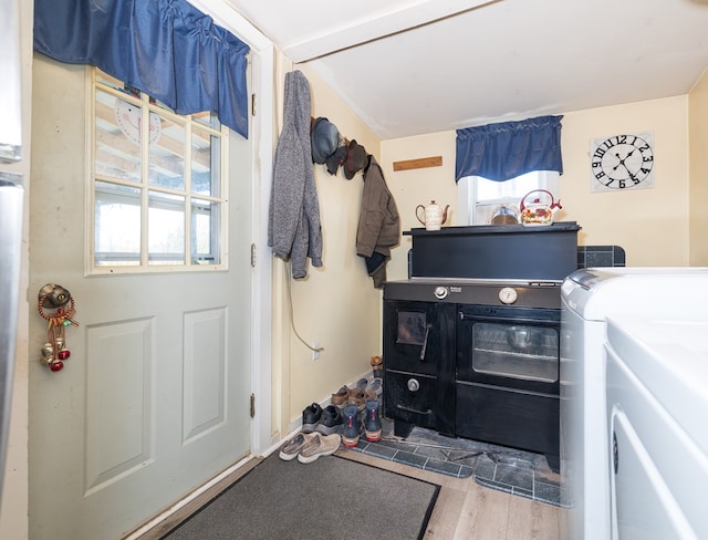 1503 Stewart Rd, Addison, NY 14801 - doorway featuring washer and clothes dryer and wood finished floors