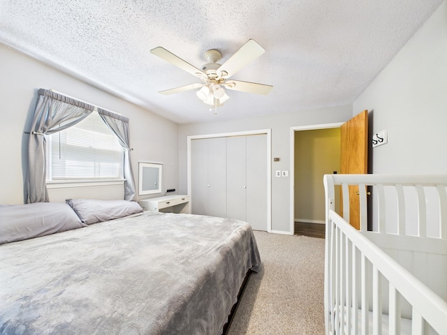 1041 Rte 44, Shinglehouse, PA 16748 - carpeted bedroom featuring a closet, a textured ceiling, and a ceiling fan