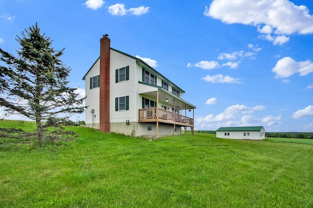 667 Ostrom Hill Rd, Liberty, PA 16930 - rear view of property with a chimney, a yard, and a deck