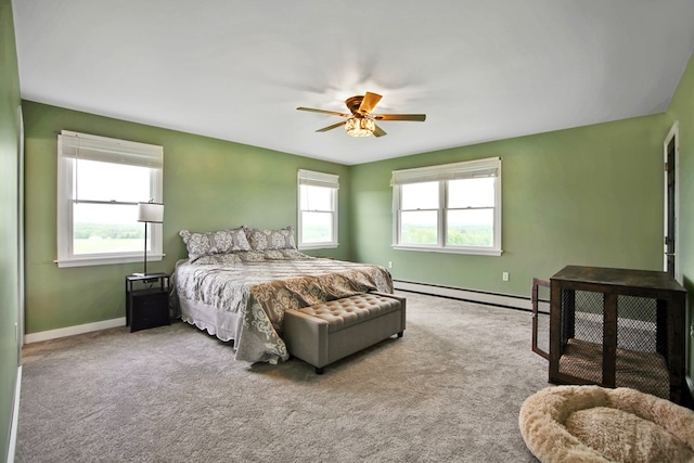 667 Ostrom Hill Rd, Liberty, PA 16930 - bedroom featuring baseboard heating, carpet, baseboards, and ceiling fan