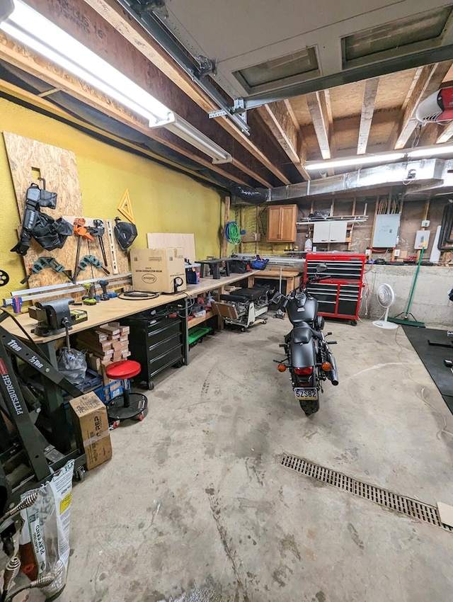 interior space featuring a workshop area