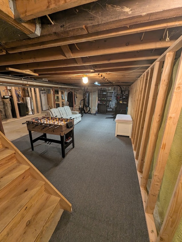 basement featuring carpet floors