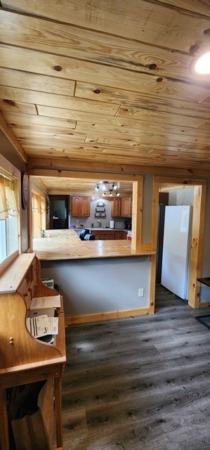 bonus room featuring wood ceiling and dark wood-type flooring