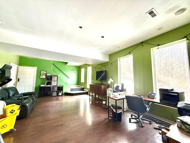 office area featuring dark hardwood / wood-style flooring