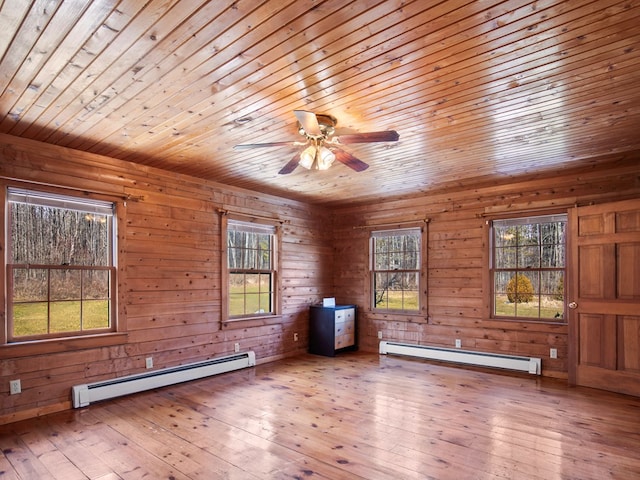 spare room featuring a baseboard heating unit, a healthy amount of sunlight, and wood-type flooring