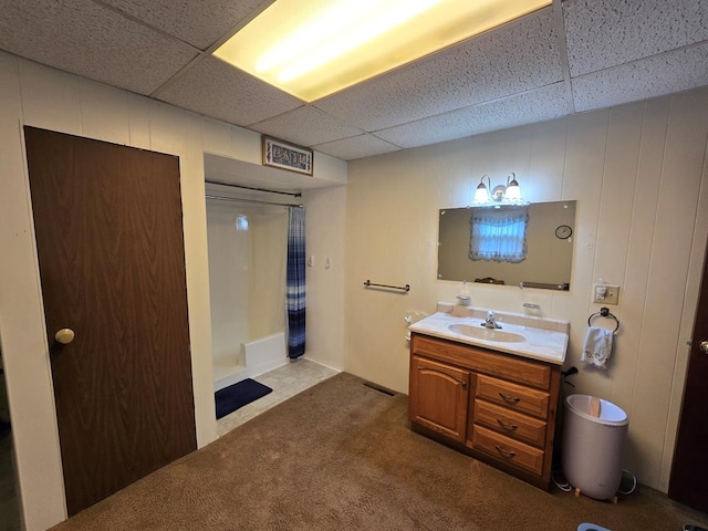 258 Pleasant Stream Rd, Trout Run, PA 17701 - full bath featuring vanity, a paneled ceiling, and a shower