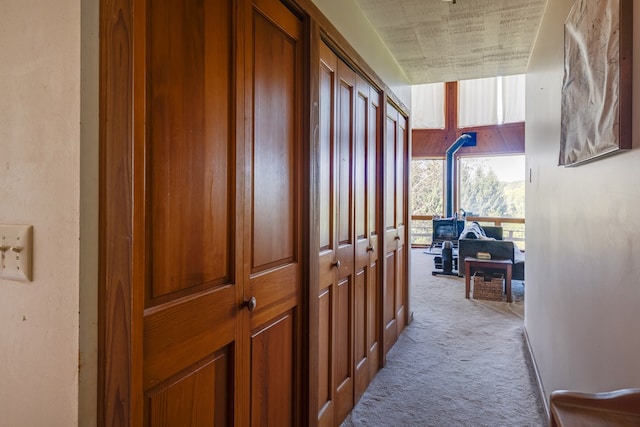 hallway with light carpet