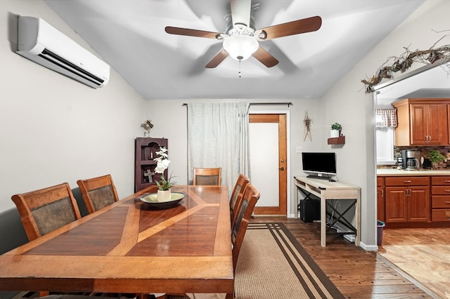 4060 Wilawana Rd, Sayre, PA 18840 - dining room with a wall mounted AC, hardwood / wood-style flooring, and a ceiling fan