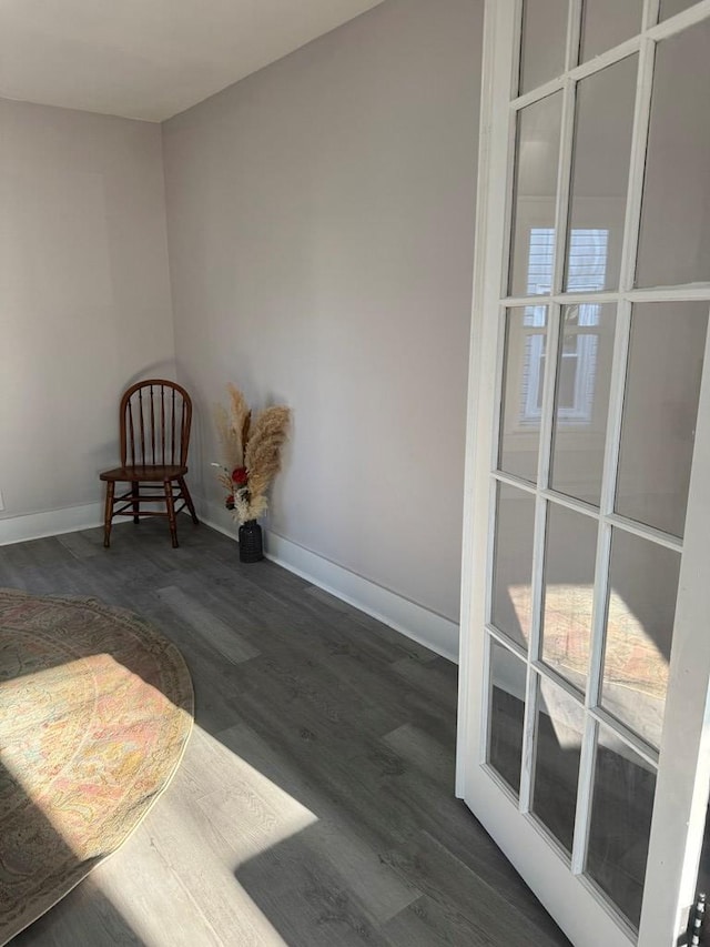 unfurnished room with baseboards and wood finished floors